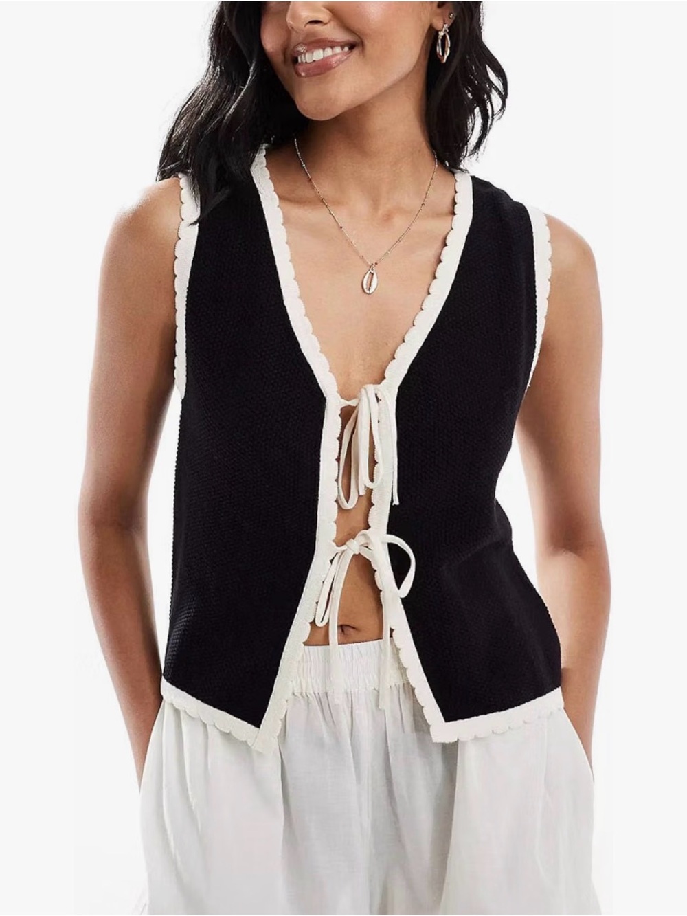 Black & Cream Tie-Front Knit Vest - Women’s Intimates & Sleepwear